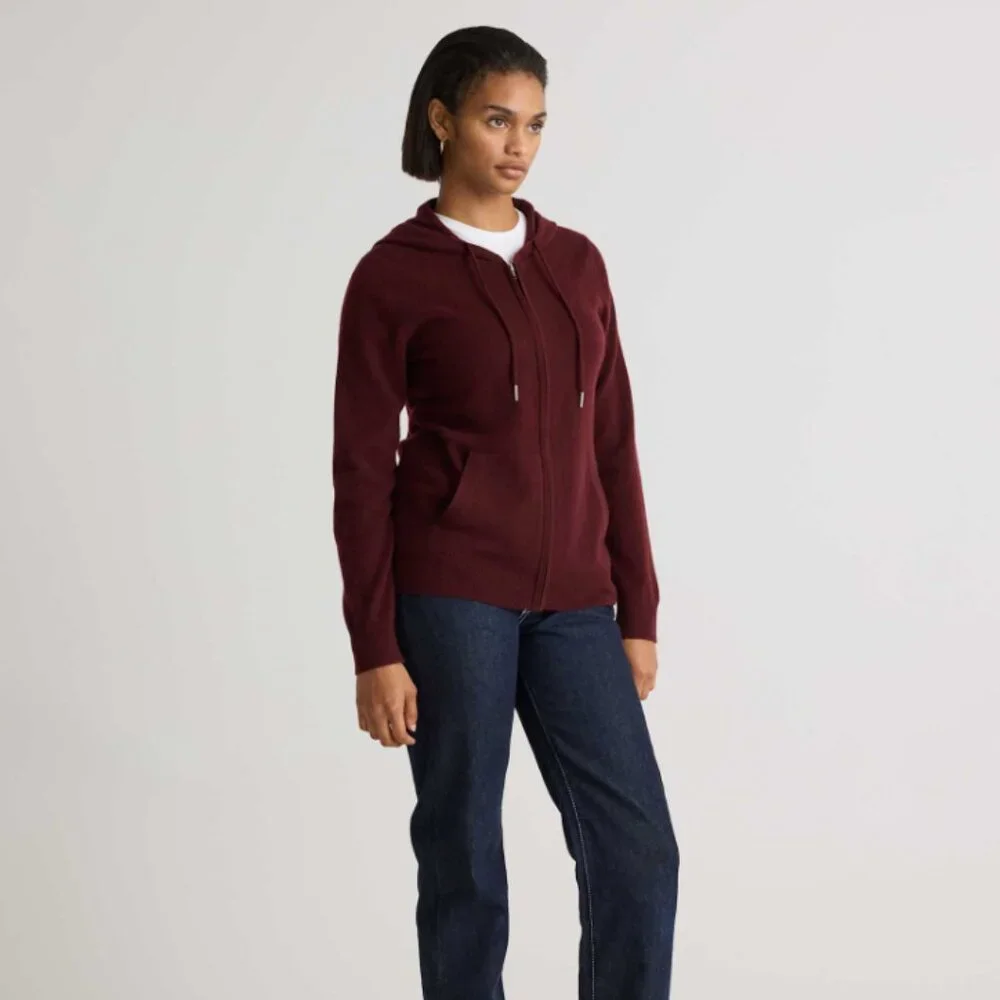 NWT Quince Mongolian Cashmere Full-Zip Hoodie Womens L Burgundy - Picture 4 of 6
